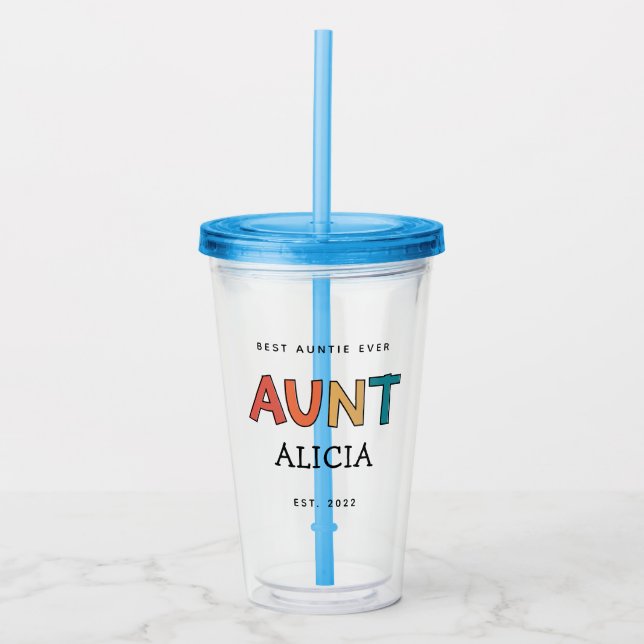 Vaso Acrílico Regalo de tía Retro personalizado a la mejor tía d (Anverso)