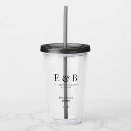 Vaso Acrílico Regalo Groomsman Monograma Boda Personalizado Negr