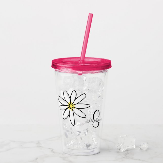 Vaso Acrílico Regalo Personalizado con Monograma Daisy Doodle (Reverso (hielo))