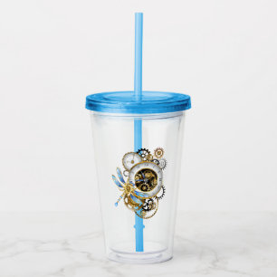 Vaso Acrílico Reloj de vapor con libélula mecánica