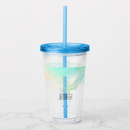 Vaso Acrílico Remolinos abstractos modernos de acuarela verde y