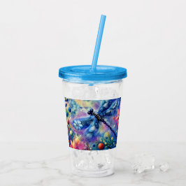 Vaso Acrílico Resumen caprichoso Dragonfly Floral Verde azulado 