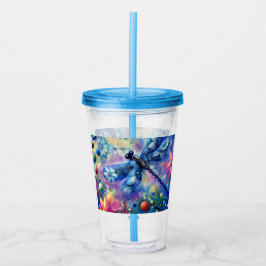 Vaso Acrílico Resumen caprichoso Dragonfly Floral Verde azulado 