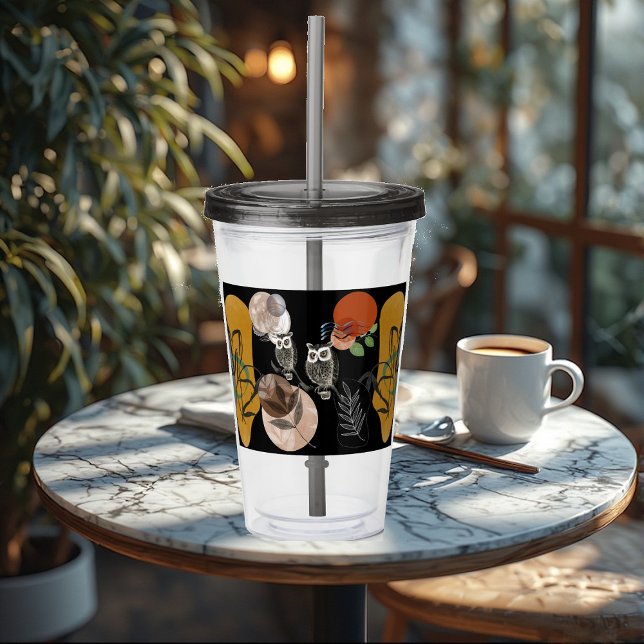 Vaso Acrílico Resumen de arte moderno Boho Bohemian Nature Bird  (Modern Art Boho Bohemian Nature Bird Owls Abstract Acrylic Tumbler)