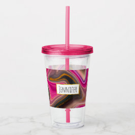 Vaso Acrílico Resumen rosa y negro con naves doradas