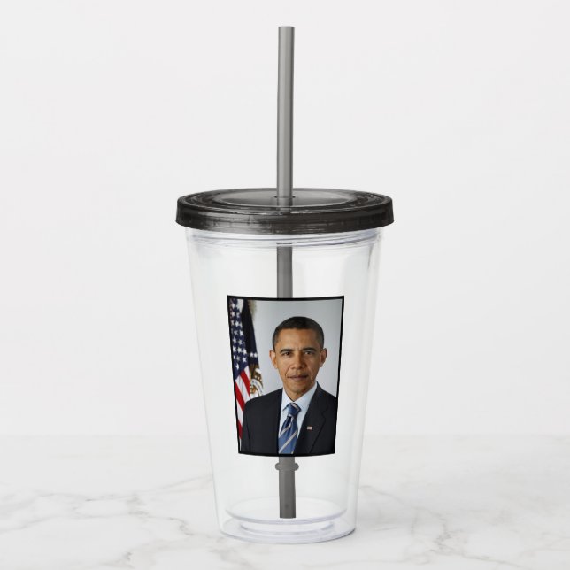 Vaso Acrílico Retrato de Barack Obama en la Casa Blanca (Anverso)