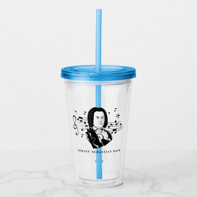 Vaso Acrílico Retrato de Johann Sebastian Bach / Bust con notas (Anverso)