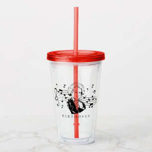 Vaso Acrílico Retrato de Ludwig van Beethoven y busto con notas