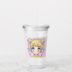Vaso Acrílico Retrato de niña estrella pastel kawaii