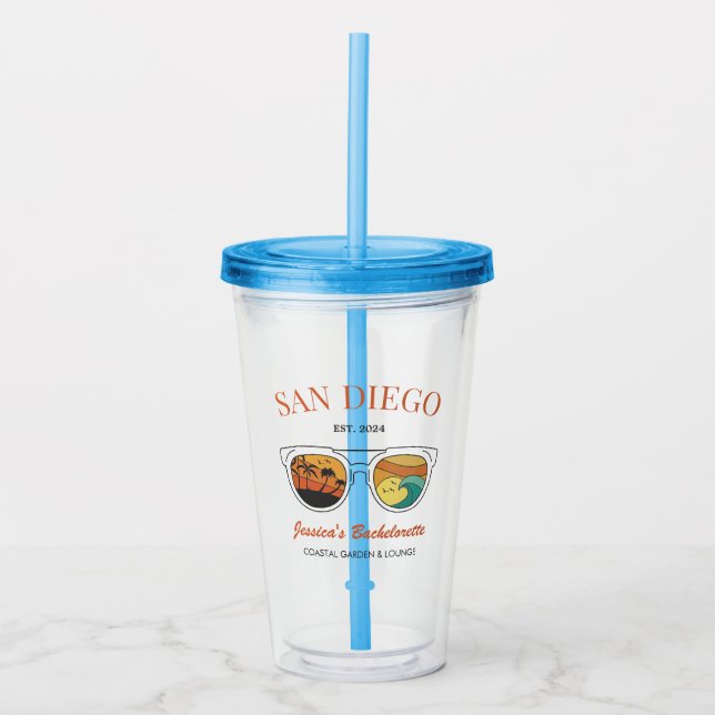 Vaso Acrílico Retro Beach Bachelorette Personalizado Bridesmaid  (Anverso)