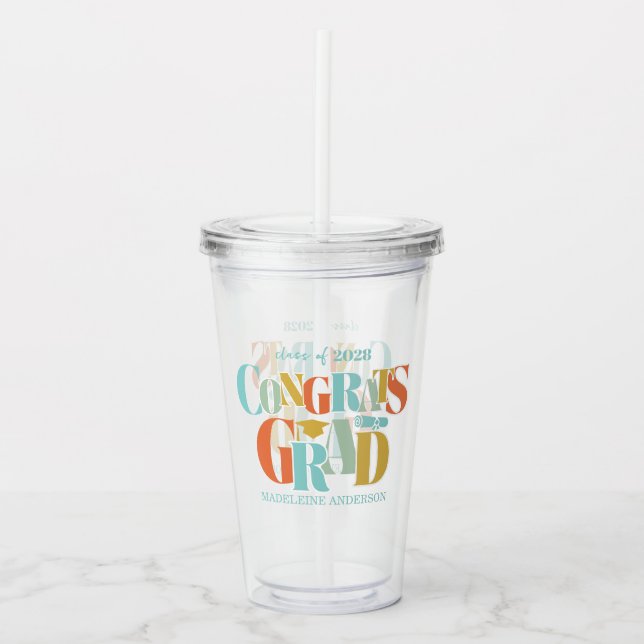 Vaso Acrílico Retro Congrats Grad Graduation Black (Anverso)