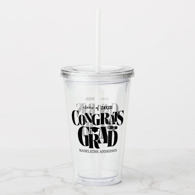 Vaso Acrílico Retro Congrats Grad Graduation Black (Anverso)