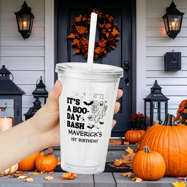 Vaso Acrílico Retro Fantasma Un Cumpleaños de Halloween Niño 1er (Subido por el creador)