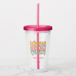 Vaso Acrílico Retro Groovy Summer Pink Monograma Nombre