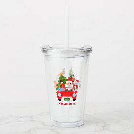 Vaso Acrílico Retro Jingle And Mingle Navidad Santa Rojo