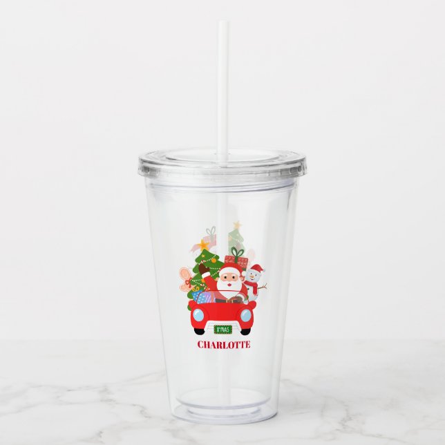 Vaso Acrílico Retro Jingle And Mingle Navidad Santa Rojo (Anverso)