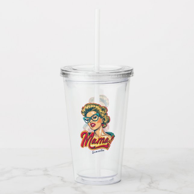 Vaso Acrílico Retro mamá pop art 2 personalizado (Anverso)