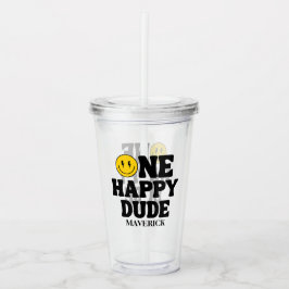 Vaso Acrílico Retro One Happy Dude Smile Face Boy 1st Birthday