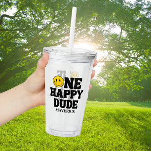 Vaso Acrílico Retro Uno Chico Feliz Sonriendo Cara Cumpleaños Nú