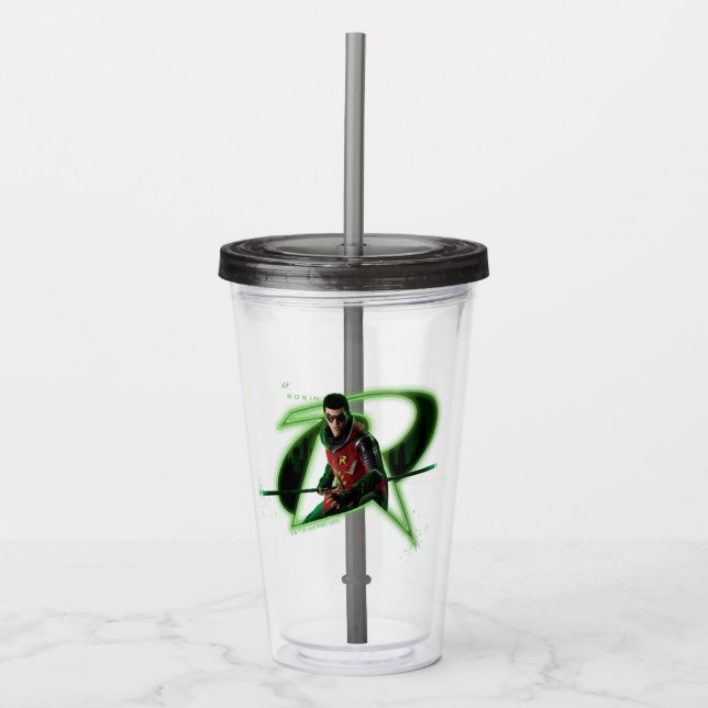 Vaso Acrílico Robin de Caballeros Gotham con logo (Anverso)