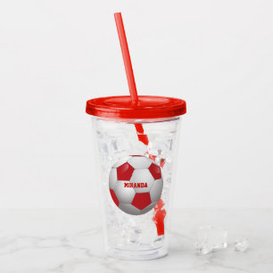 Vaso Acrílico Rojo y blanco adaptables del balón de fútbol