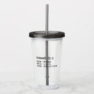 Vaso Acrílico Romanos 12:2 Nueva Mente Vida Creación Minimalista
