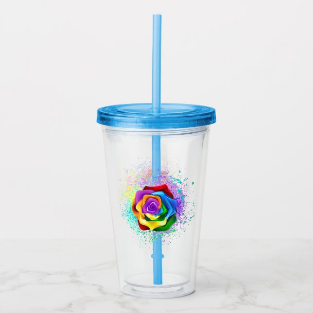 Vaso Acrílico Rosa Arcoíris Colorida (Anverso)