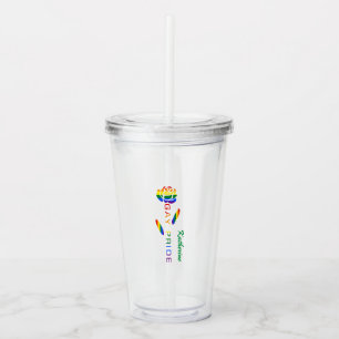 Vaso Acrílico Rosa Bandera del Arcoíris Orgullo Gay Nombre Perso
