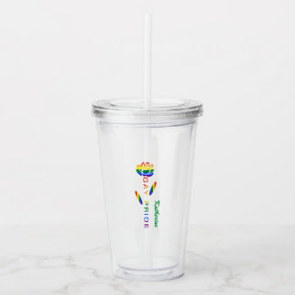 Vaso Acrílico Rosa Bandera del Arcoíris Orgullo Gay Nombre Perso
