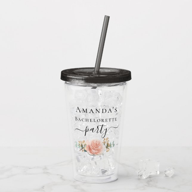 Vaso Acrílico Rosa de oro floral eucalipto vegetación (Reverso (hielo))