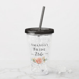 Vaso Acrílico Rosa dorada floral novia tribu