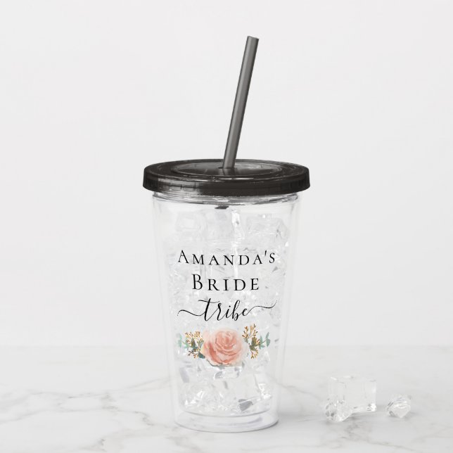 Vaso Acrílico Rosa dorado floral novia tribu (Reverso (hielo))