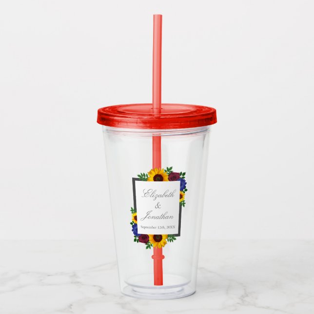 Vaso Acrílico Rosa Girasol Floral Boda (Anverso)