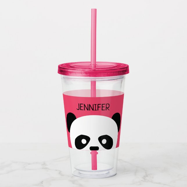 Vaso Acrílico Rosa lindo de los niños de la panda de Kawaii (Anverso)