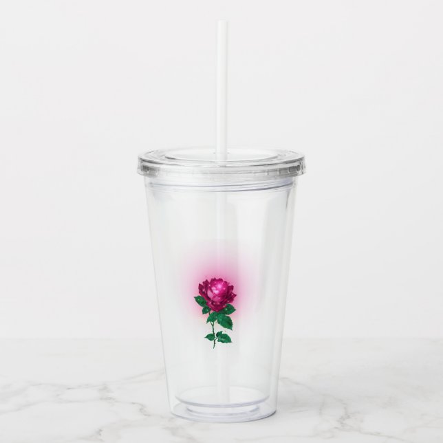 Vaso Acrílico Rosa roja burdeos iridiscente (Anverso)