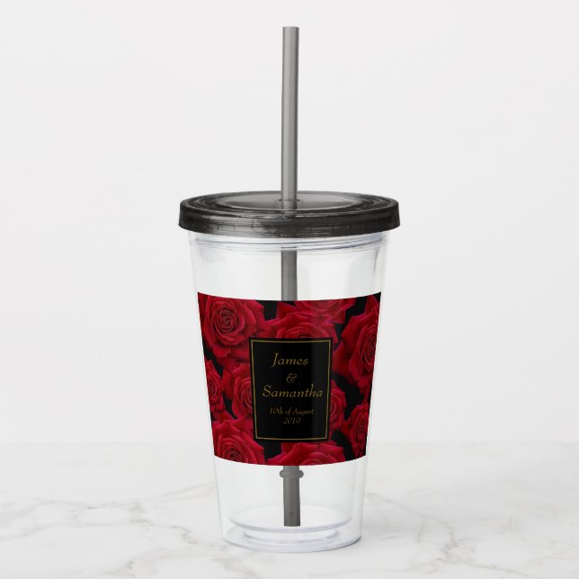 Vaso Acrílico Rosa Roja Elegante - Boda (Anverso)