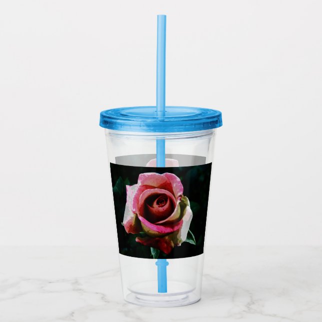 Vaso Acrílico Rosa roja pintada de petróleo (Anverso)