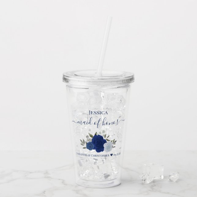 Vaso Acrílico Rosas Azules Boho Chic Elegantes Dama de Honor Bod (Reverso (hielo))