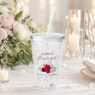 Vaso Acrílico Rosas Rosadas Magenta Elegante Niña de las Flores 