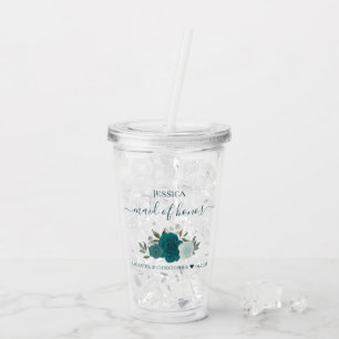 Vaso Acrílico Rosas Turquesa y Acuáticas Elegante Dama de Honor 