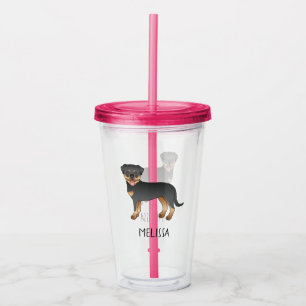 Vaso Acrílico Rottweiler negro y fuego, perro de dibujos animado