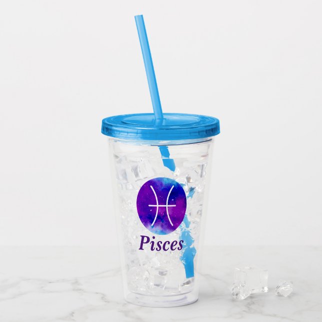 Vaso Acrílico Rótulo Zodiac Pisces Espacio Nebulosa (Anverso (hielo))