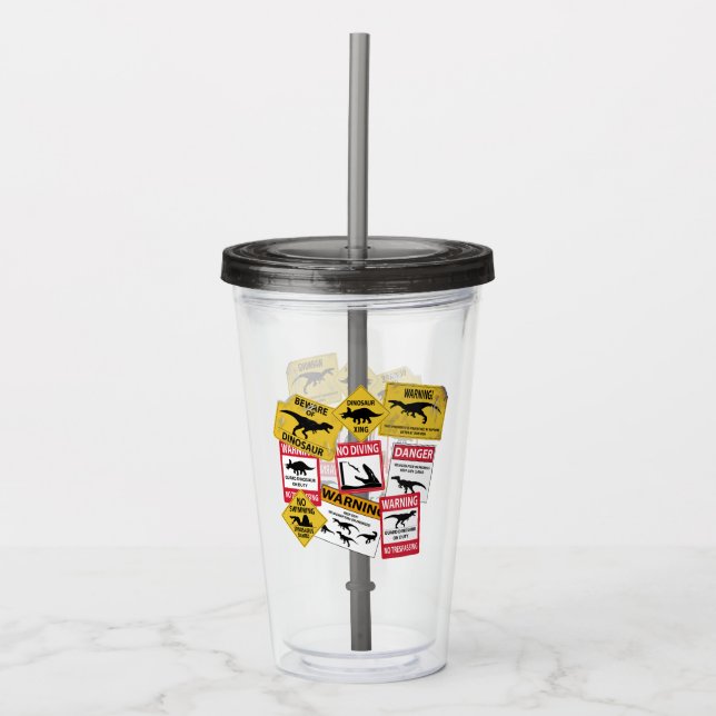 Vaso Acrílico Rótulos de precaución de dinosaurios (Anverso)