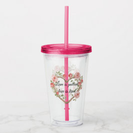Vaso Acrílico Rubor Romántico Rosa Floral Heart Love