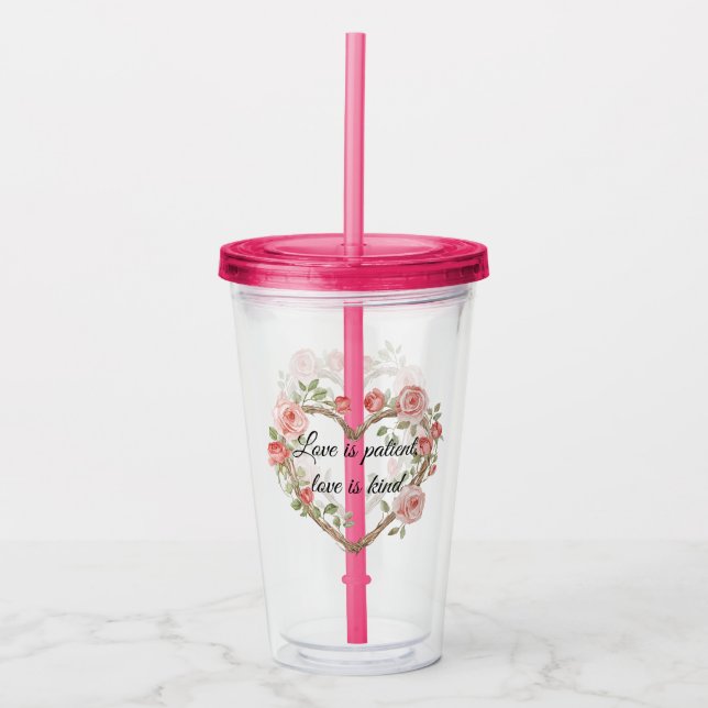 Vaso Acrílico Rubor Romántico Rosa Floral Heart Love (Anverso)