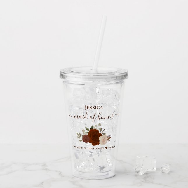 Vaso Acrílico Rust Orange Roses Elegant Maid of Honor Wedding (Reverso (hielo))