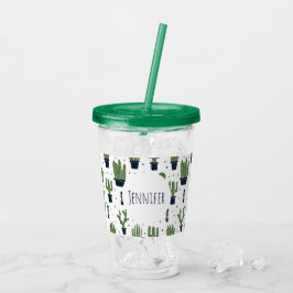 Vaso Acrílico Rústico Patrón del Desierto del Cactus Verde Oscur