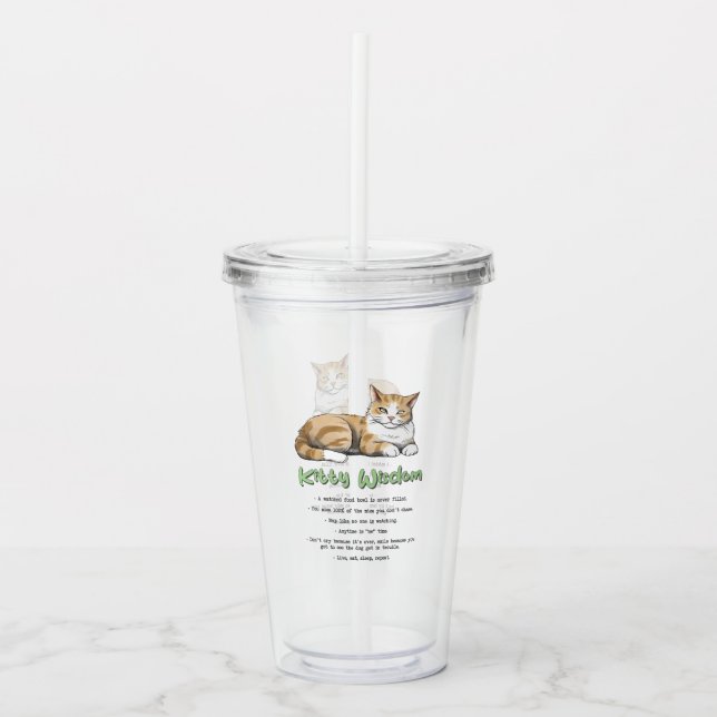Vaso Acrílico Sabiduría Kitty - Gato gracioso que gobierna con u (Anverso)