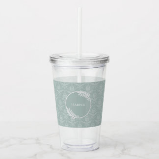 Vaso Acrílico Sage Green Elegant Damask Personalizado