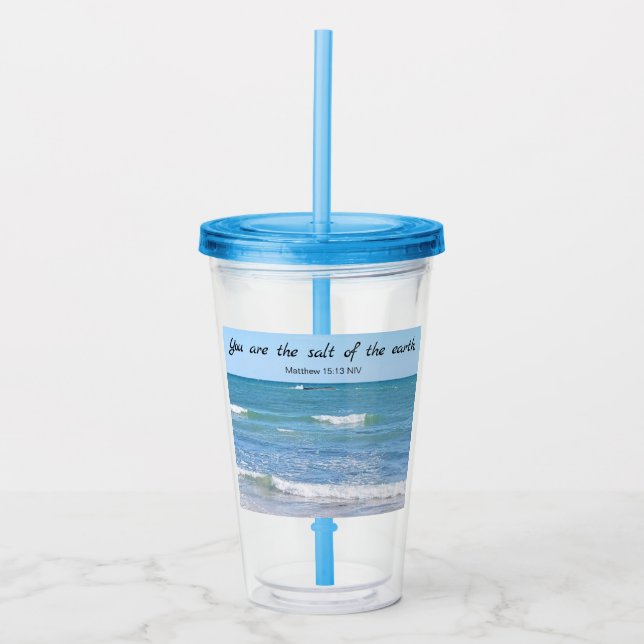 Vaso Acrílico Sal de la Tierra Foto de la Biblia oceánica Verse (Anverso)